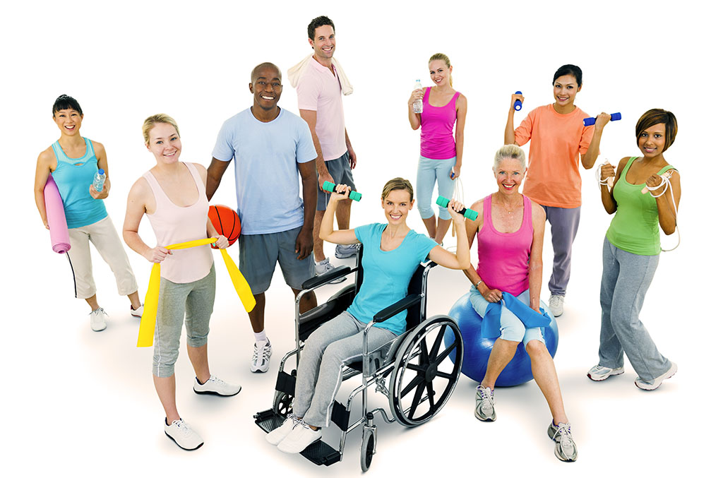 Diverse group of adults exercising