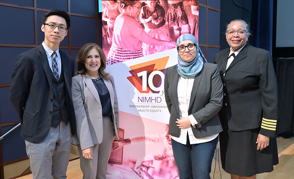 (L - R) Senior Investigator at NIMHD DIR, Dr. Kelvin Choi; NIMHD Scientific Director Dr. Anna María Nápoles; Stadtman Investigator at NIMHD DIR, Dr. Sherine El-Toukhy; and NIA IRP Deputy Scientific Director Dr. Michele K. Evans.