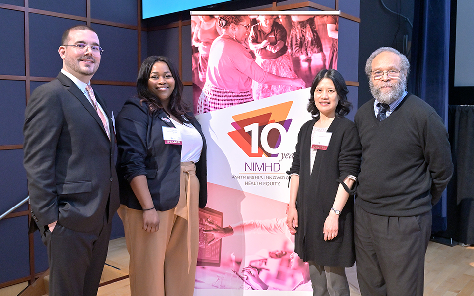 (L - R) Dr. José A. Bauermeister, University of Pennsylvania; Dr. Tiffany Haynes, University of Arkansas for Medical Sciences; Dr. Fang Fang Zhang, Tufts University; and Dr. Nathaniel Stinson Jr., director of the Division of Scientific Programs at NIMHD.