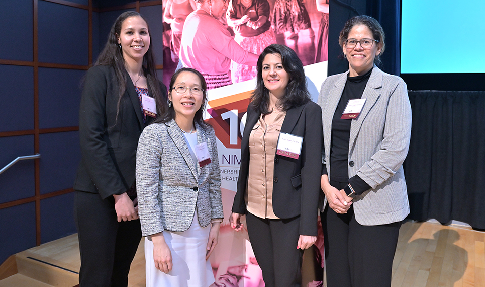(L - R) Dr. Jennifer Cooper, Ohio State University; Dr. Thu Nguyen, University of California, San Francisco; Dr. Rada K. Dagher, scientific program director at NIMHD's Division of Clinical and Health Services Research; and Dr. Elizabeth A. Howell, Icahn School of Medicine at Mount Sinai.